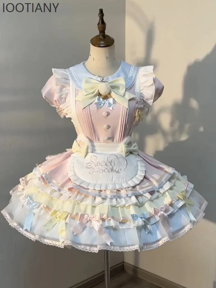 

IOOTIANY, элегантное платье французской милой японской Лолиты Kawaii, женское платье принцессы Y2k с бантом, сказочное платье, мини-платье для чаепития, 2025 г.