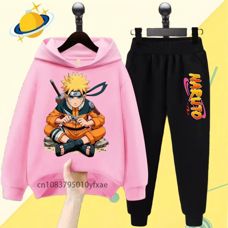 Naruto Ninju anime zestaw bluz z kapturem dla dzieci nadruk kreskówkowy jesienno-zimowa bluza z długimi rękawami chłopcy i dziewczęta fajny swobodny