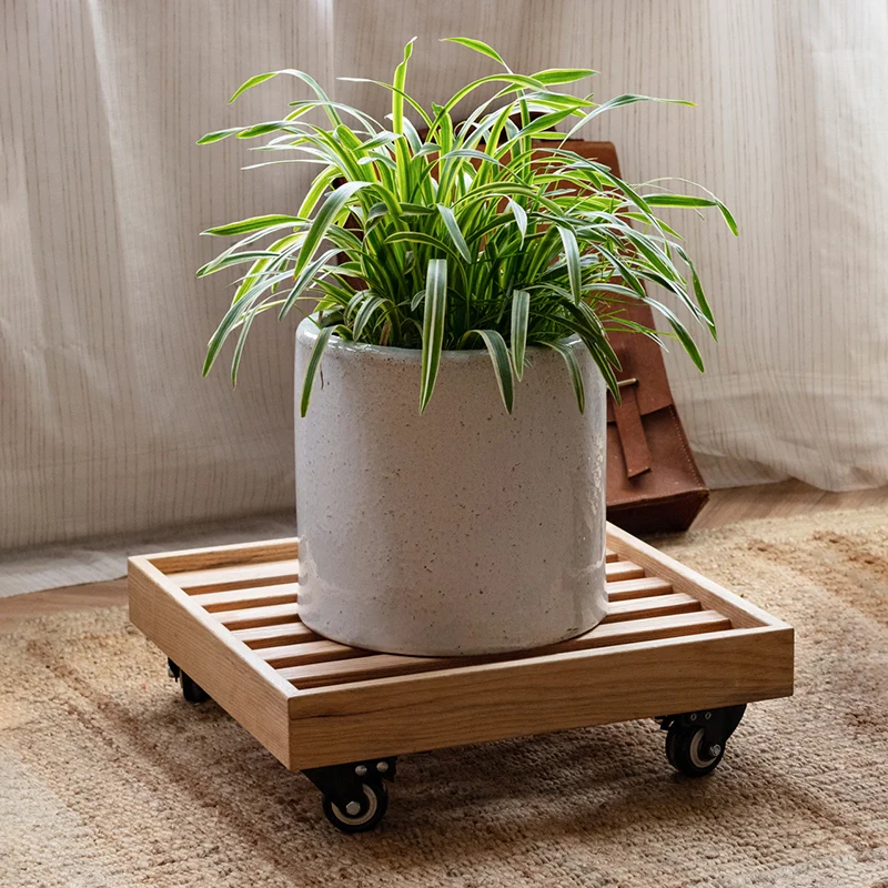 

Solid wood mobile flower pot, flowers tray, universal wheel base, succulent rack, moving, living room