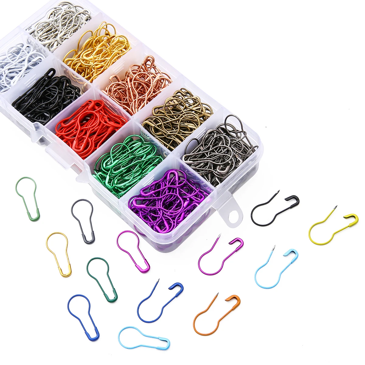 300Pcs/Box 10 Colors Metal Safety Gourd Pins Pear Pins For Knitting Stitch Markers Clothing Sewing Crafts DIY Making Accessories