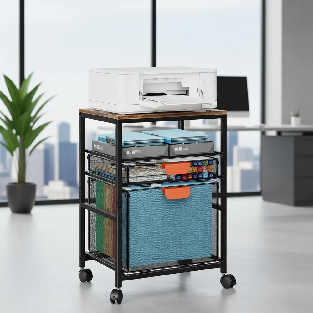 

Portable Locking Storage Cabinet with Handle, Mobile Office File Organizer, Printer Stand with Hanging File Holder