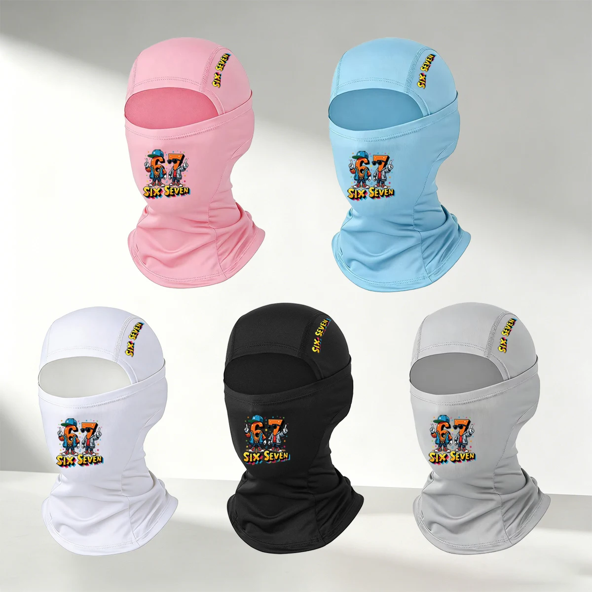 

1/2/3/4/5 PC Fashion Six Seven Cartoon Printed Balaclava Hat, Soft, Outdoor Sports, Cycling Headwear, Hip Hop Style Mask