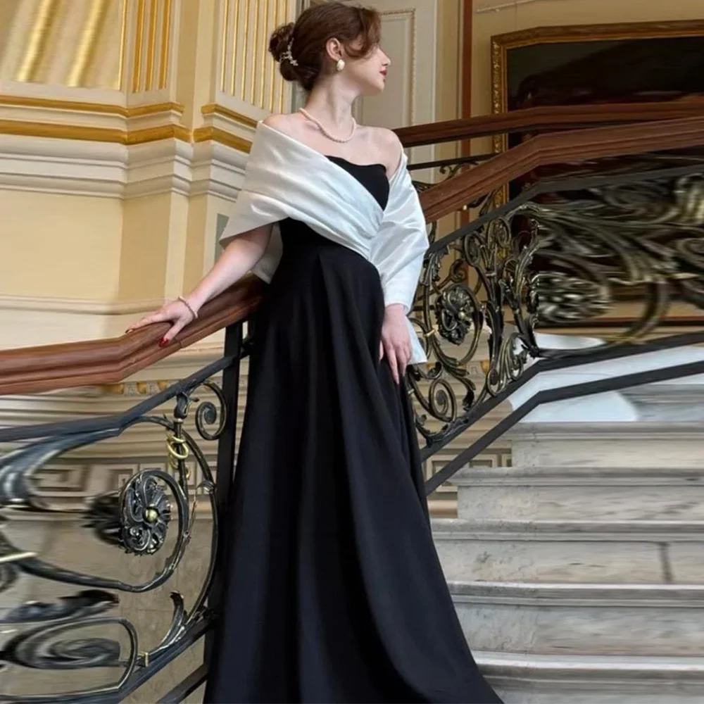 

Customized Off the Shoulder A-Line Evening Dress Simple Prom Dresses Modern Short Sleeves Saudi Arabia Style Party Gowns