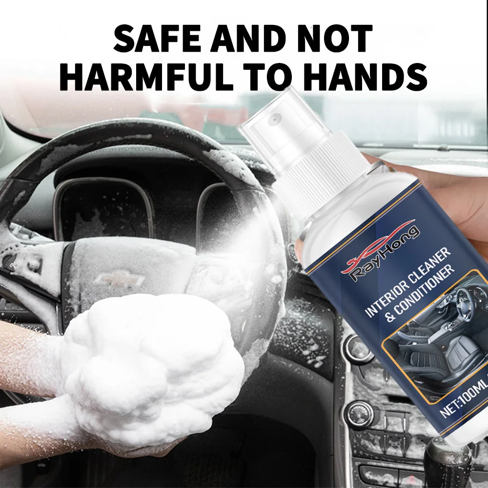 100ml Car Interior Foam Cleaner Leather Flannel Woven Fabric Dashboard Spray Cleaners Enhances Shine & Prevents Aging