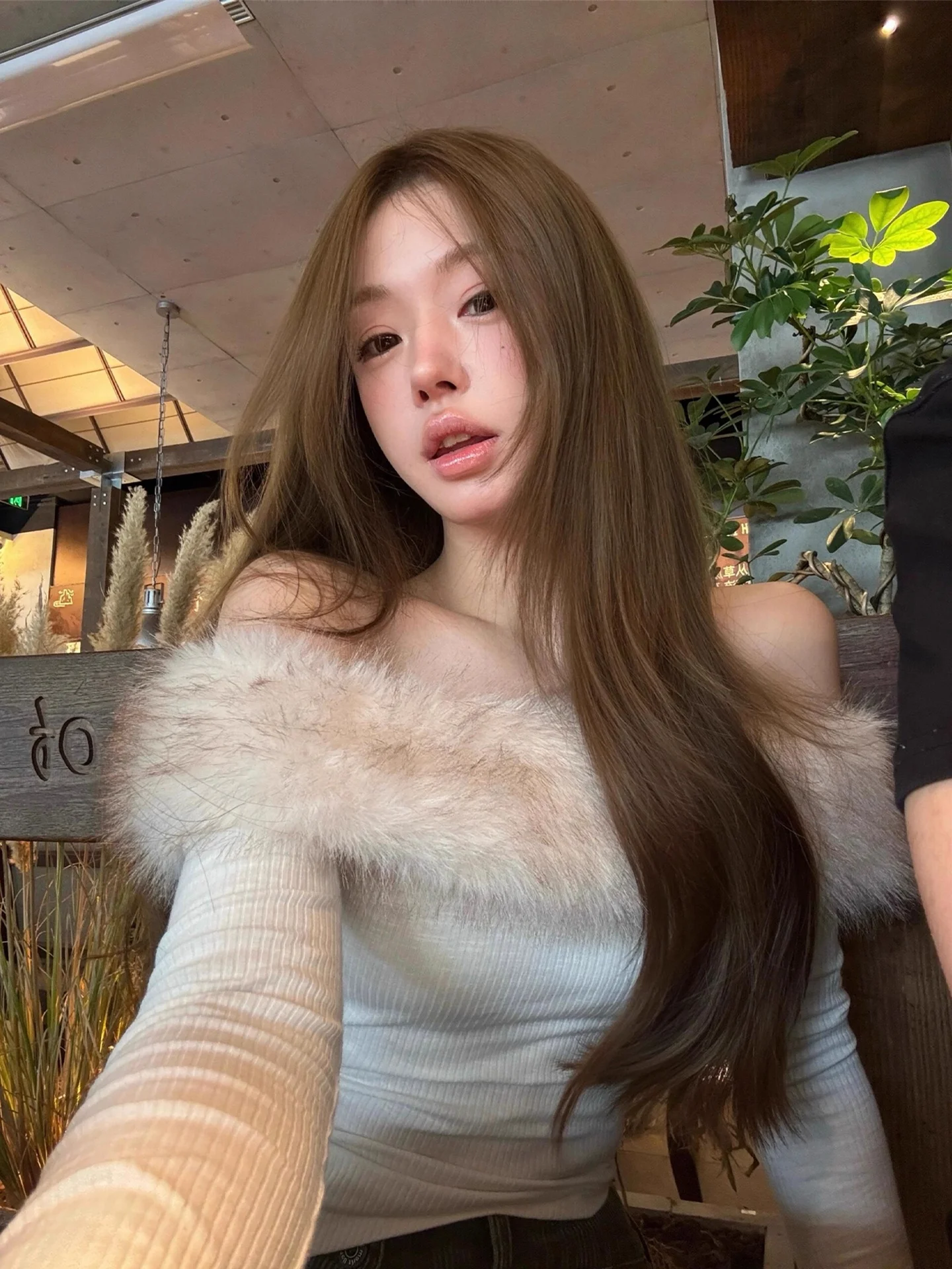 Pure Desire Sle ロング Sve ファーリーニットセーター レディース スリムフィット ショルダーバリングトップ セクシー Sle ソフト素材 デイリーウェア