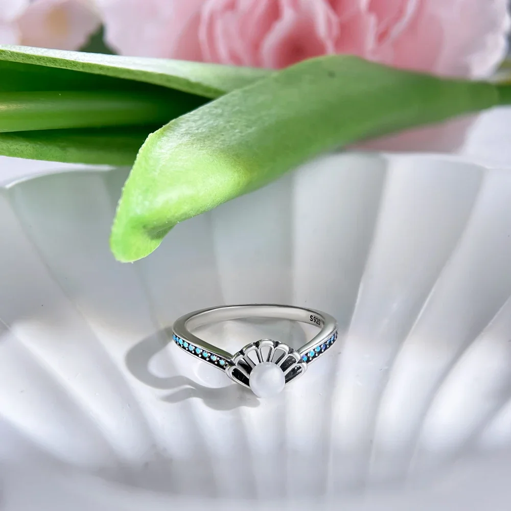 New Silver S925 Rings Pearl Shell Stackable Elegant Original Rings for Women Engagement Ring Jewelry Luxury Fine Gift