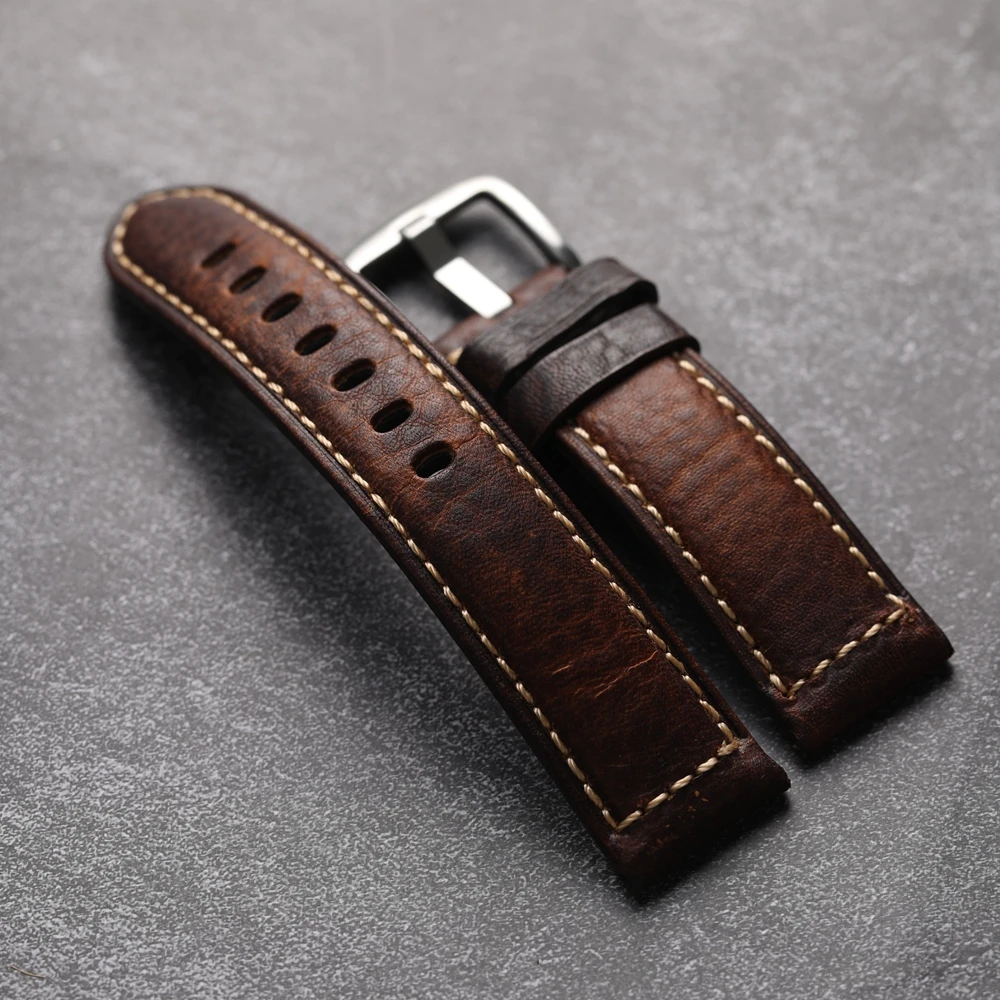 Premium Italian Head Layer Cowhide Leather Strap, 20 22 24 26MM Handmade Men Vintage Leather Soft Bracelet  For PAM111 441