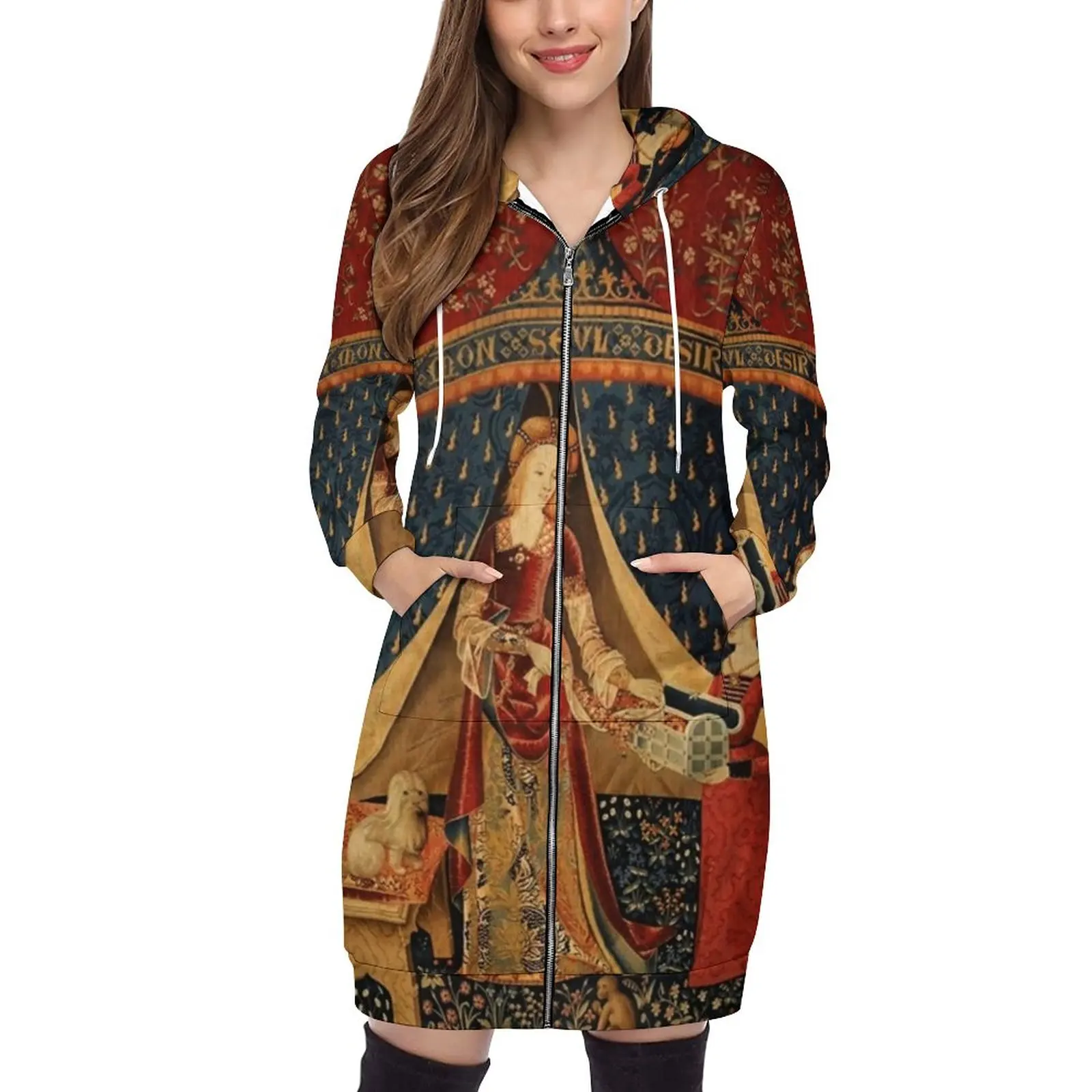 

Tapestry : The Lady And The Unicorn Oversized Hoodie Women Drawstring Sweatshirts Personality Loose Hooded Sweatshirt Fashion