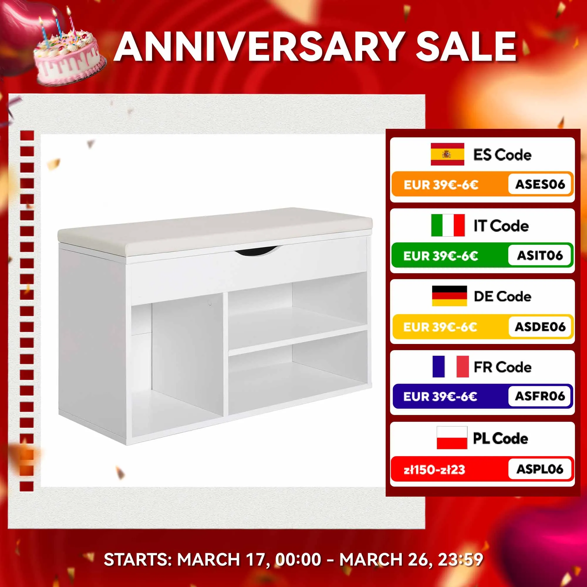 Scarpiera HOMCOM con panca portaoggetti con cassettiera cuscino