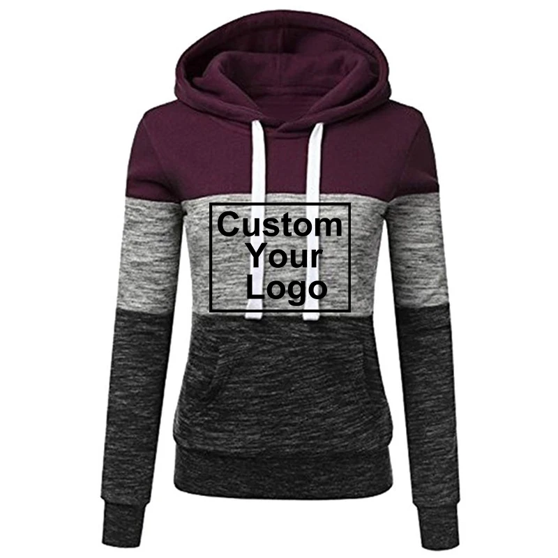 Customized logo hot selling women's tricolor patchwork sportswear casual women's printed hoodie