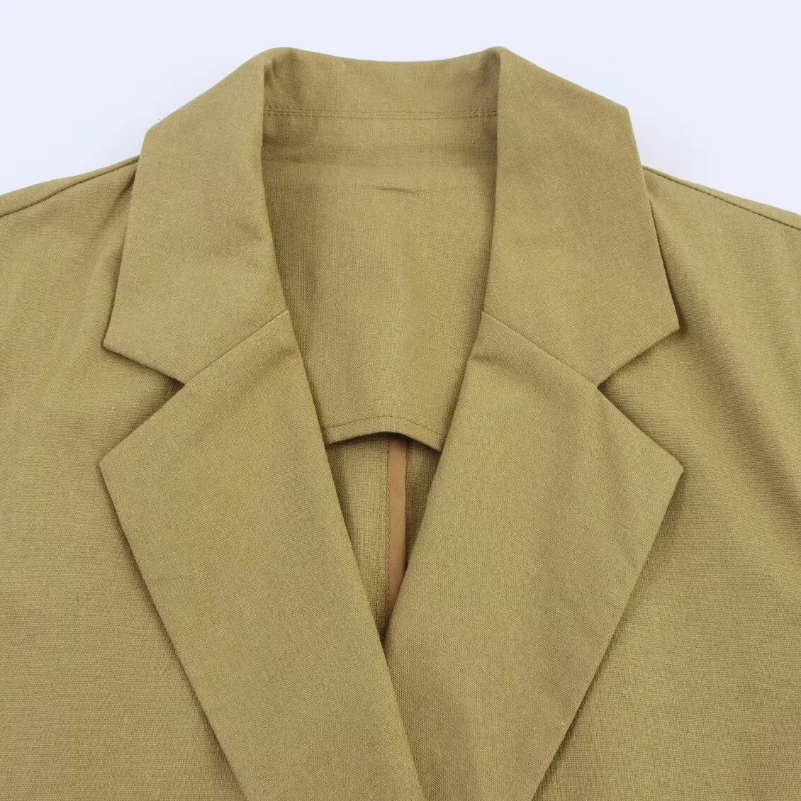 

ZBZR Autumn New Women's Faionable ort Suit Jaet Simple Linen Material Warmth Sle Polyester Fiber 00% Universal Fit