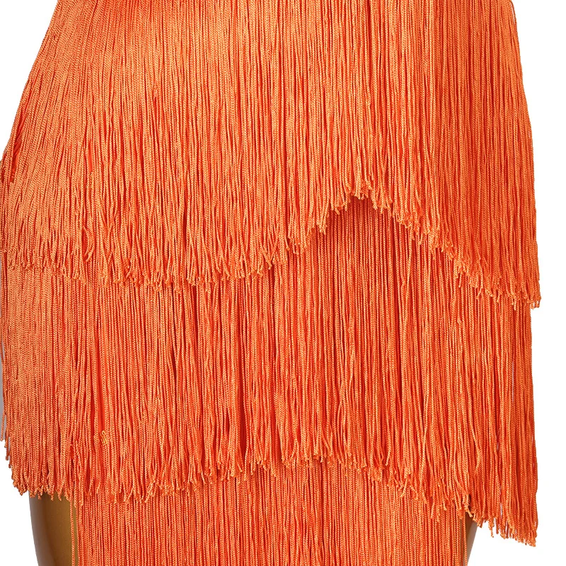 Latin Dance Performance Uniform Latin Dance, Dress Tassel Three Steps Square Dance Orange L210