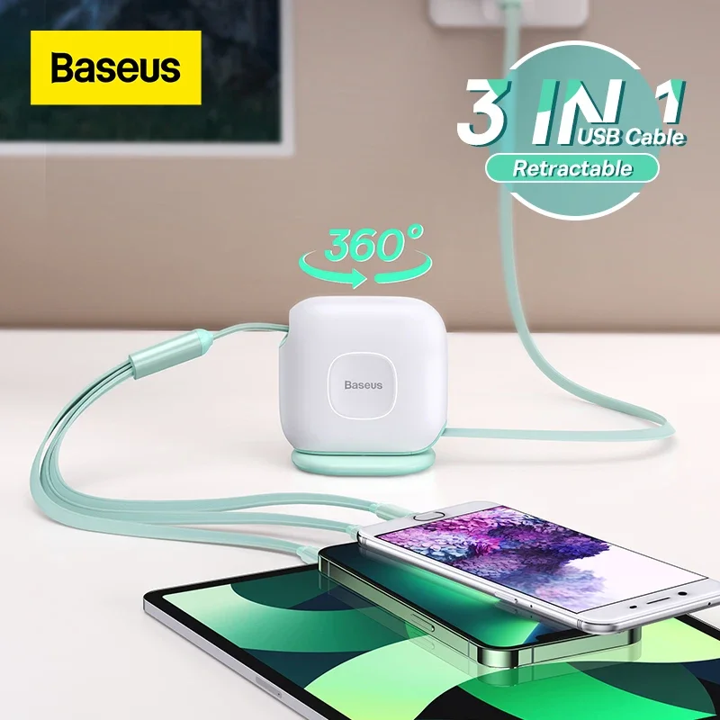 Baseus cavo USB C retrattile 100W 3 in 1 per iPhone 12 13 caricabatterie da tavolo USB tipo C ricarica rapida per Macbook Samsung Xiaomi