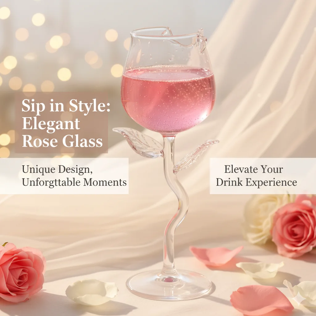 

Romantic Rose Shaped Red Wine Glass Goblet With Colored Leaves 150ml 280ml Transparent Creative Cocktail Glass Cup Gift