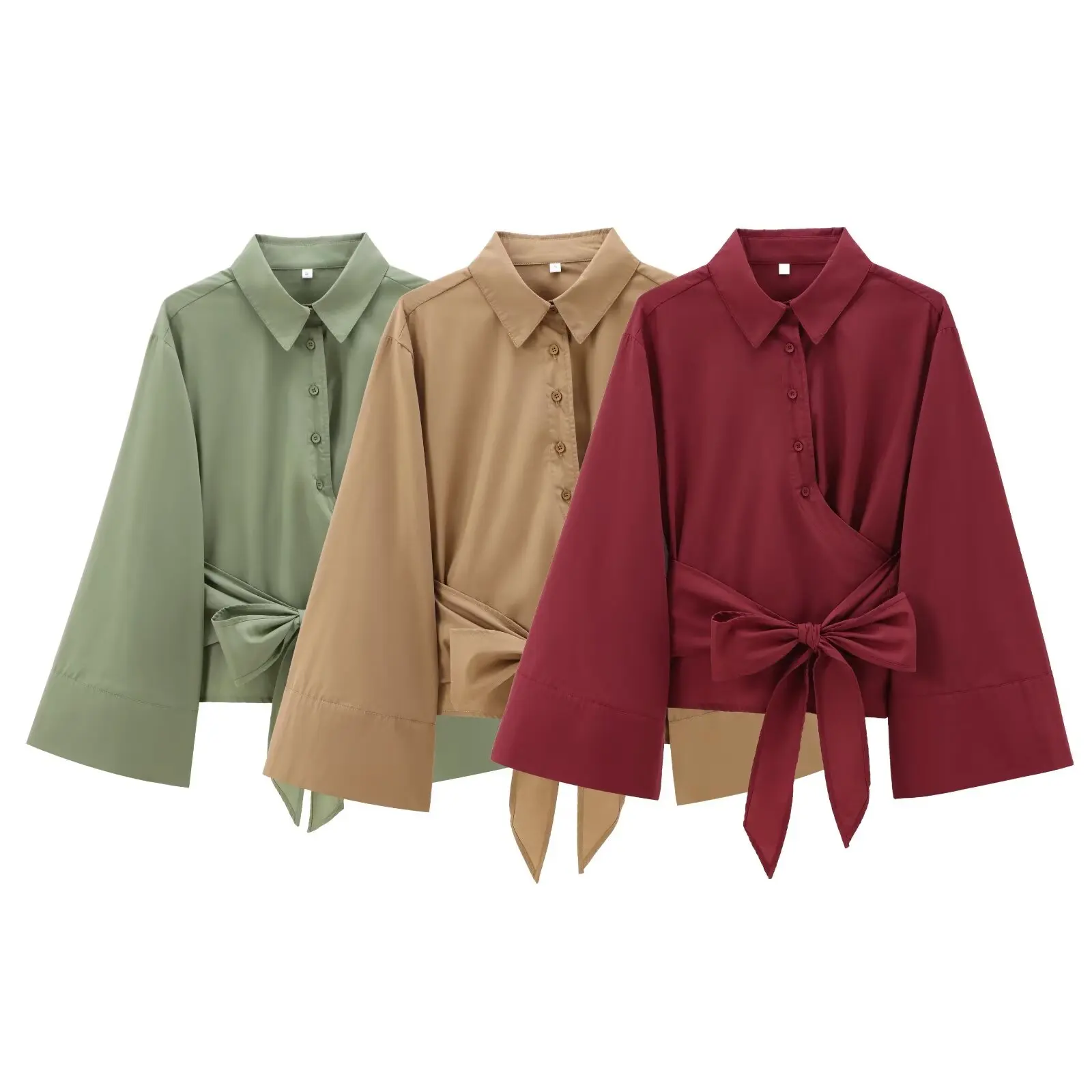 Zach Ailsa Autumn/Winter New Women\'s Loose Casual Versatile Polo Collar Long Sleeve Double Flap Poplin Shirt