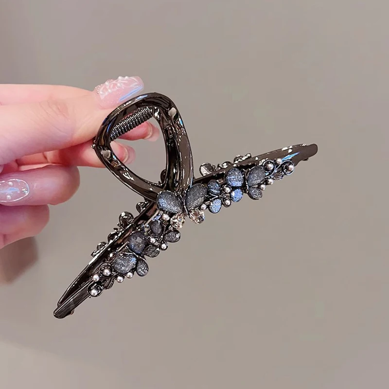 Temperament Glaze Rhinestone Butterfly Large Hair Grip High-end Women's Metal Shark Clip Elegant Korean Style Hair Accessories view 5