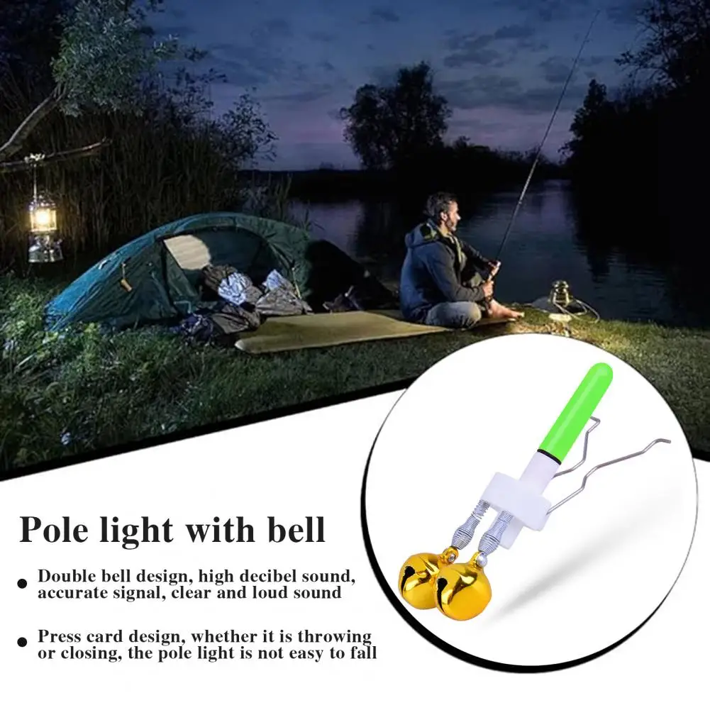 Fishing Rod Tip Light with Dual Bells Fishing Bite Alarm LED Lamp Night Fishing Pole Tip Strike Sensor Alert Light