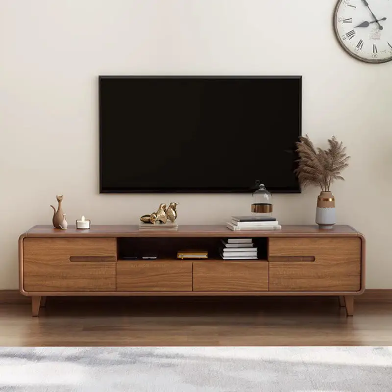 Solid Wood Frame Modern Eco-Friendly TV Cabinet Low Floor Design Small-Sized for Living Room Bedroom Easy Assembly 60-64in TVs