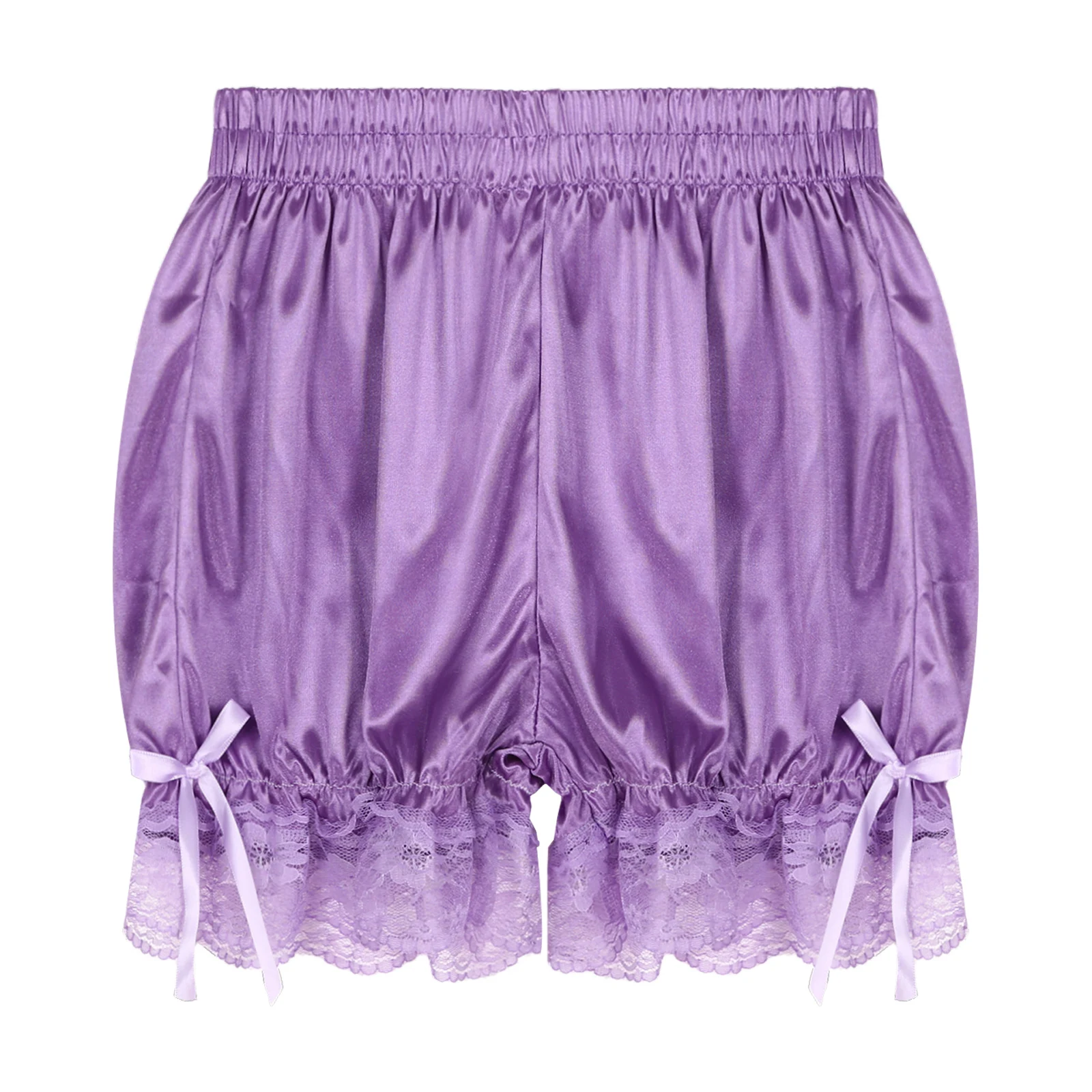 Female Lingerie Lace Trim Satin Bloomers Pettipants Culotte Pajama Bottoms Nightwear Homewear Security Short Pants