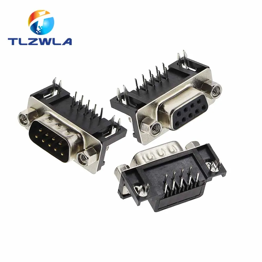 5PCS DR9 DR15 DR25 DR37 Hole/Pin Female/Male Right Angle Welded D-Sub Connector RS232 Serial Port Adapter DB9 9/15/25/37 Pin