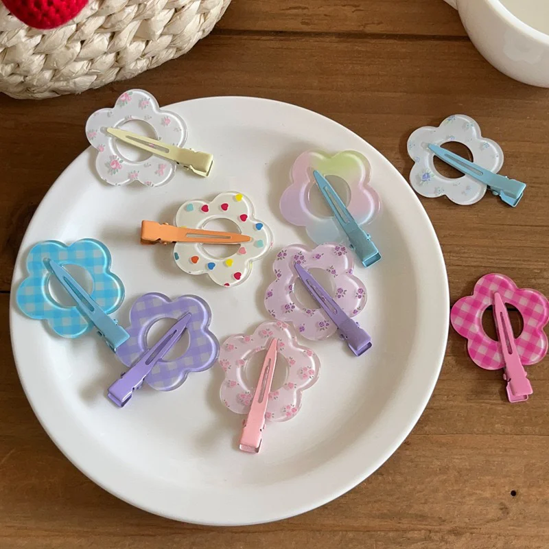 Épingle à cheveux Unique à pois, fleur creuse, pour filles et enfants, pince à cheveux florale douce et mignonne coréenne, accessoires pour cheveux