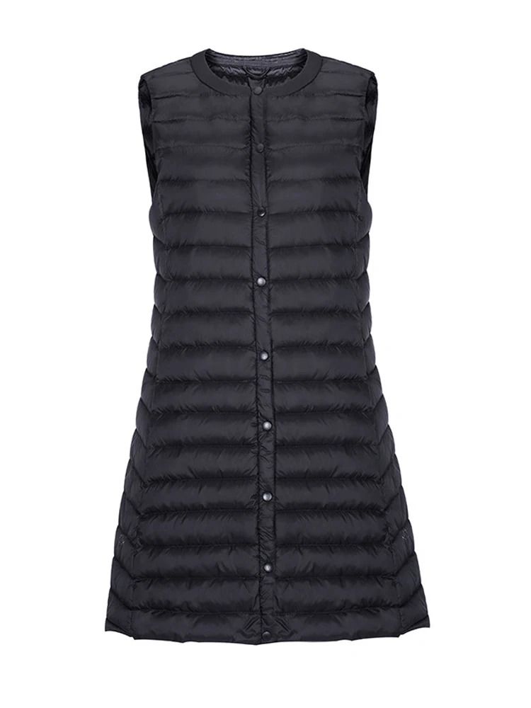 0-10℃ Women Autumn Winter Ultra Light Down Vest Coats Windproof Sleeveless Long Waistcoat Warm Female Puffer Outerwear Jackets