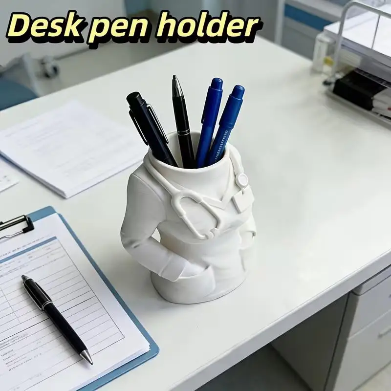 1pcs Nurse Shaped Pen Holder – White Coat Design, PLA Desktop Decoration, Medical Student & Worker Gift