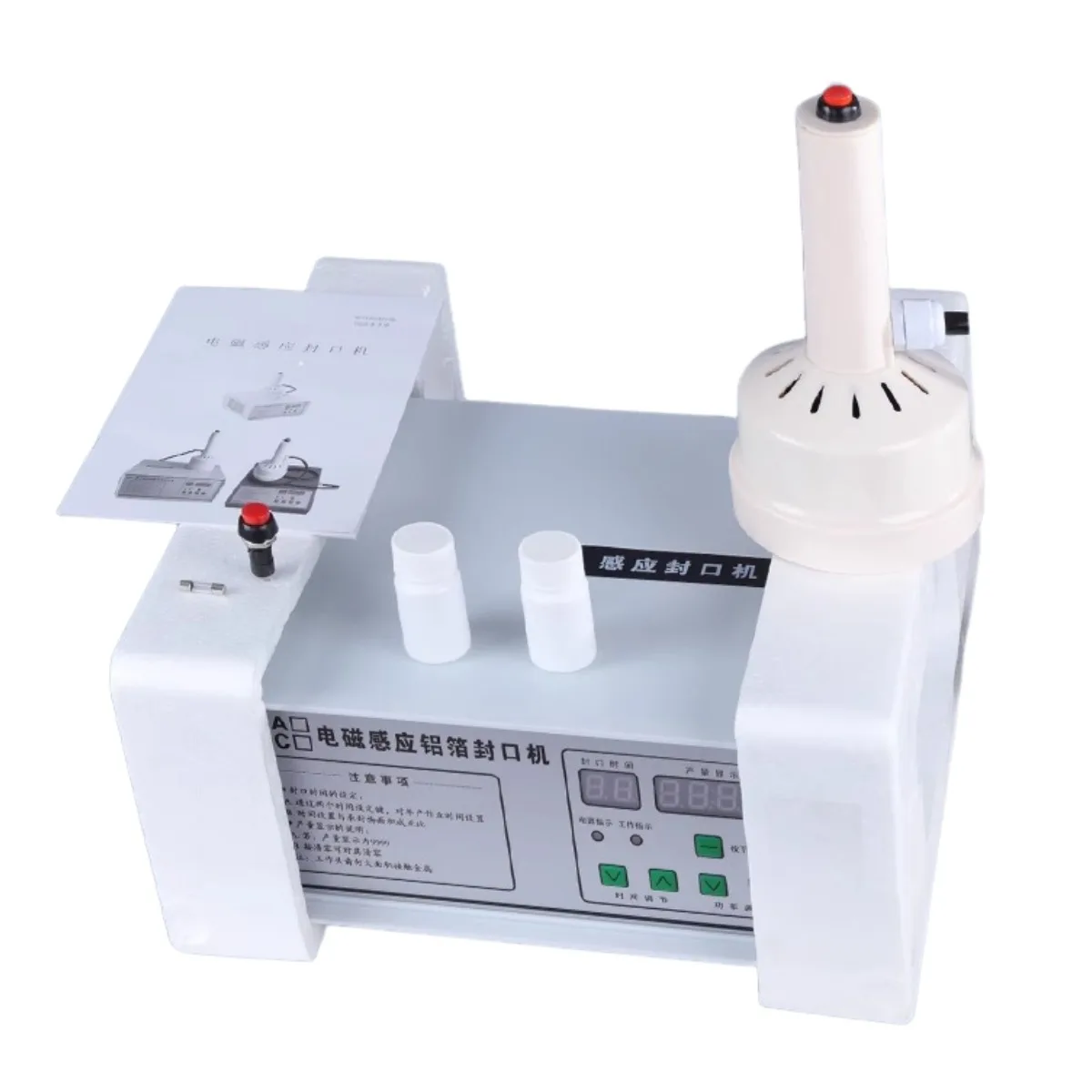 DGYF-300A دليل المحمولة الكهرومغناطيسية الألومنيوم احباط الحرارة التعريفي آلة الختم لختم علب الزجاجات فيلم