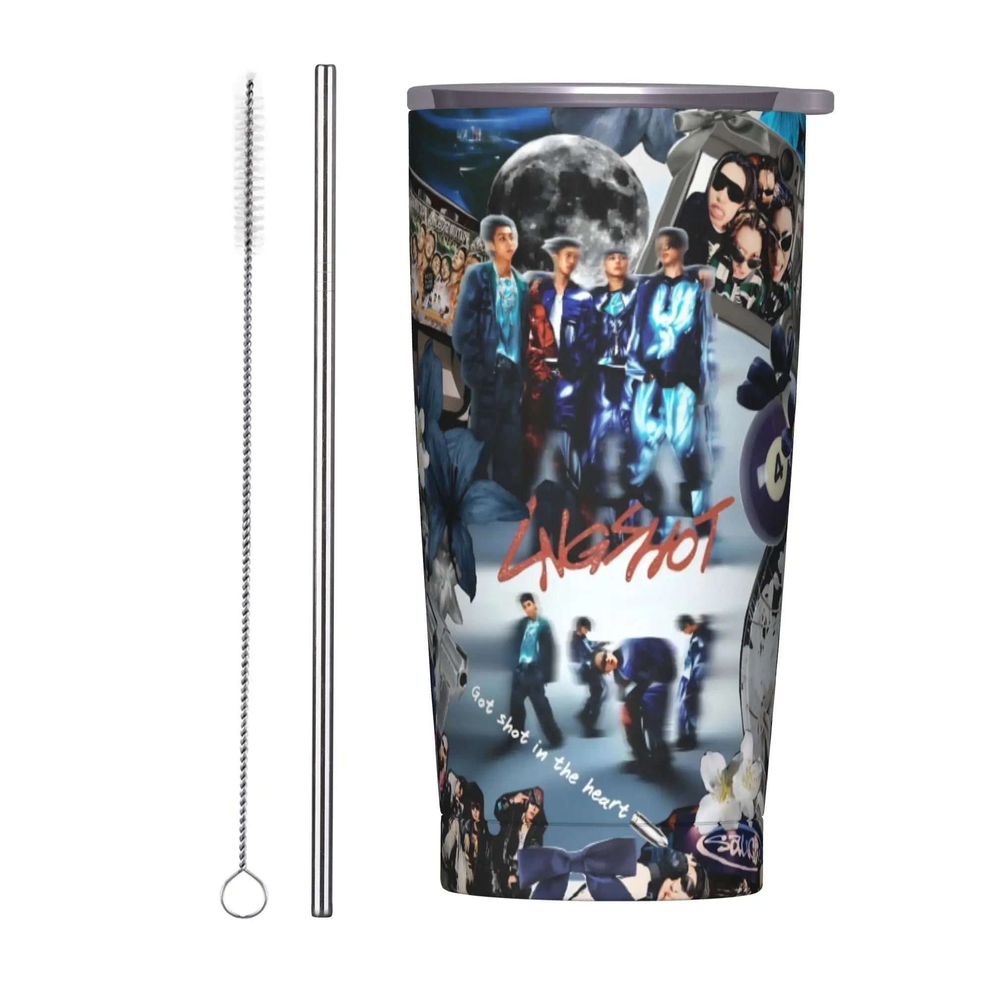 Kpop Group Lngshot  Tumbler Vacuum Insulated  Thermal Cup with Lid Straw Office Home Mug Water Bottle 20oz