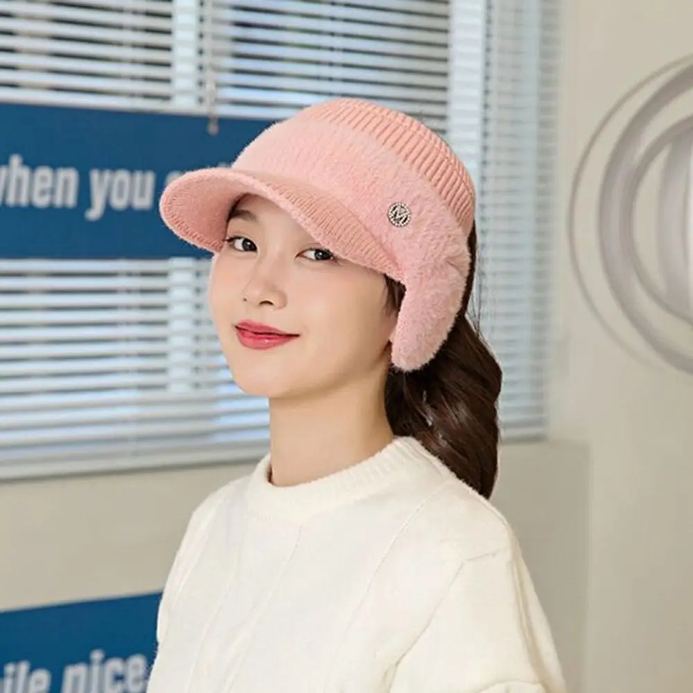 Ear Protection Empty Top Baseball Cap Thickened Windproof Earflaps Hats Solid color Korean Style Knitted Baseball Hat Autumn