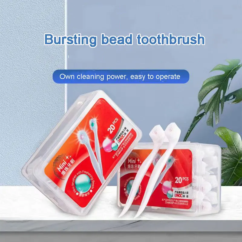 Disposable Toothbrush with Toothpick Toothpaste Mint Peach Flavor Mini Exploded Bead Tooth Brushes for Adult Oral Cleaning