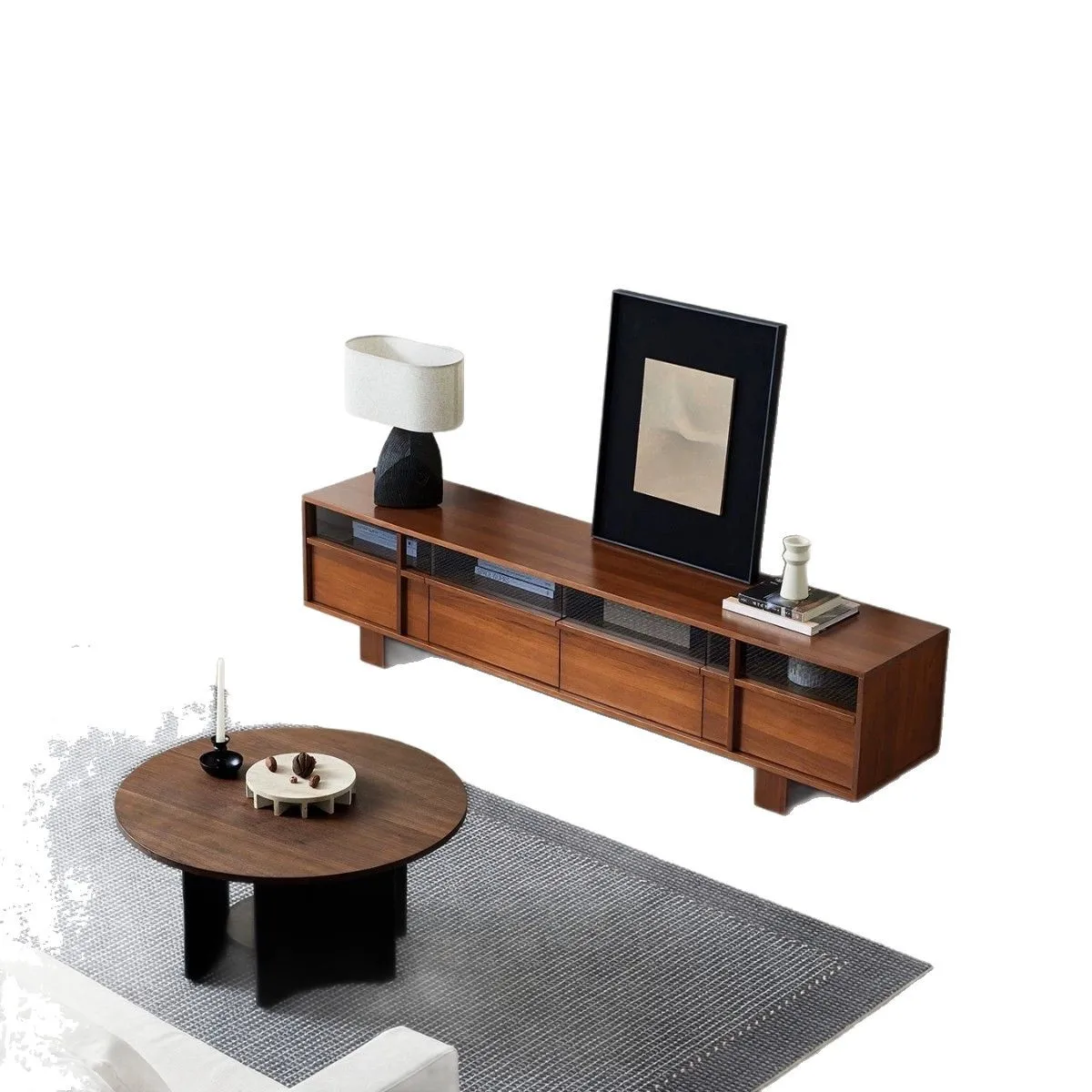 

Retro solid wood TV cabinet Post-modern living room Household wind floor cabinet Log bone line TV cabinet Huangyang