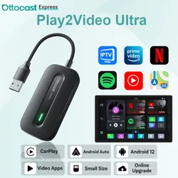OTTOCAST Express Play2Video Ultra Wireless CarPlay Android Auto Adapter Built in Youtube Netflix IPTV Car Accessories for Toyota