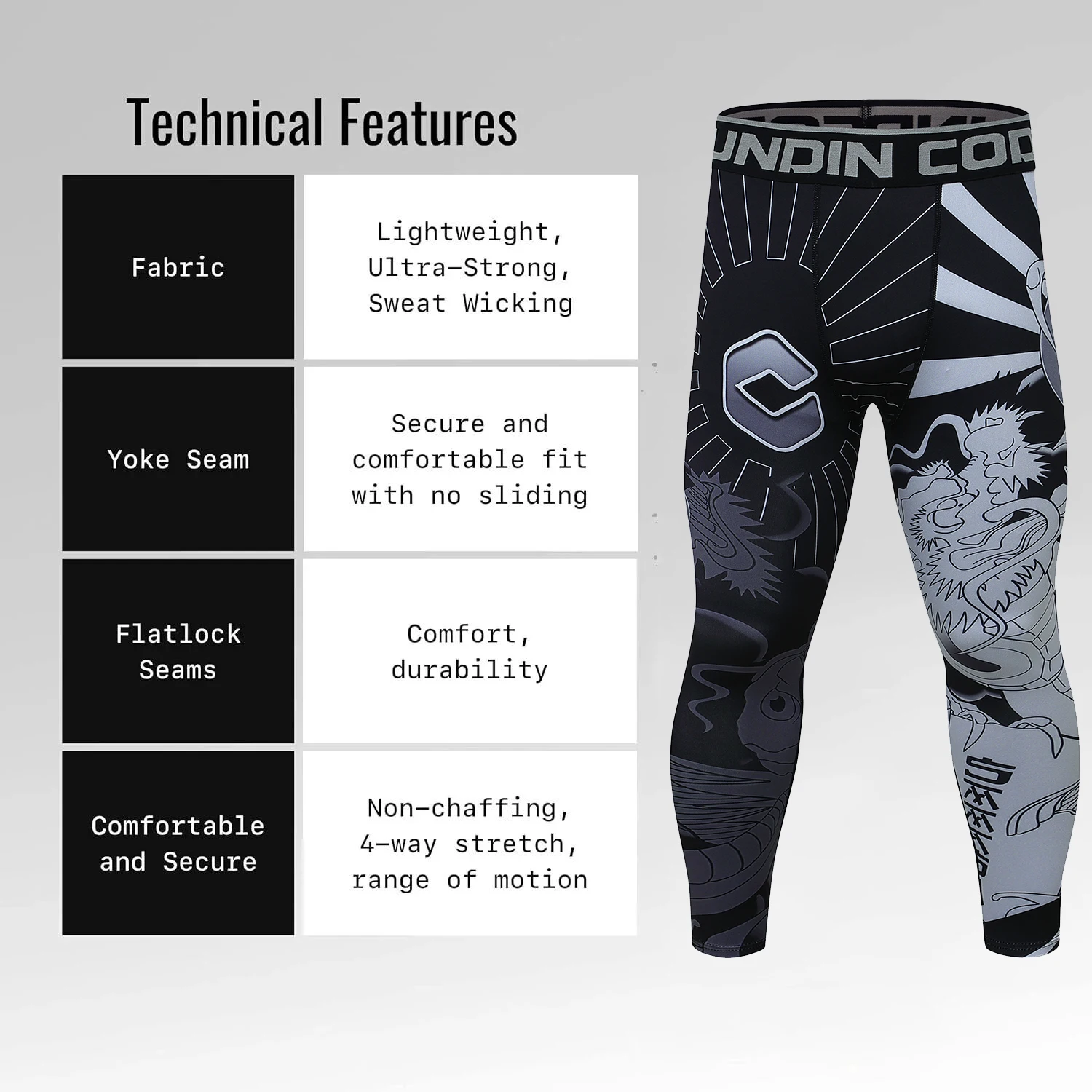 Cody Men’s Compression Pants Tights Leggings BJJ Spats Running Athletic Workout Active weightlifting Skinny Stappling Pants