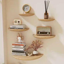 Small Floating Shelves for Wall , Rustic Half Round Wood Walll Mounted Shelves for Bedroom Living Room and Plants Wall Decor