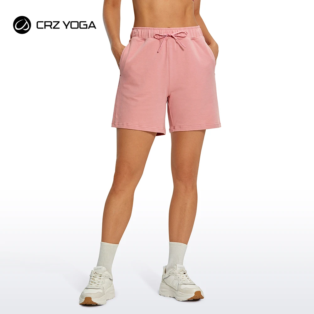 CRZ YOGA Spring Autumn Women's Casual Sweat Shorts: 6'' High Waisted Bermuda Yoga Lounge Running Workout Shorts with Pockets