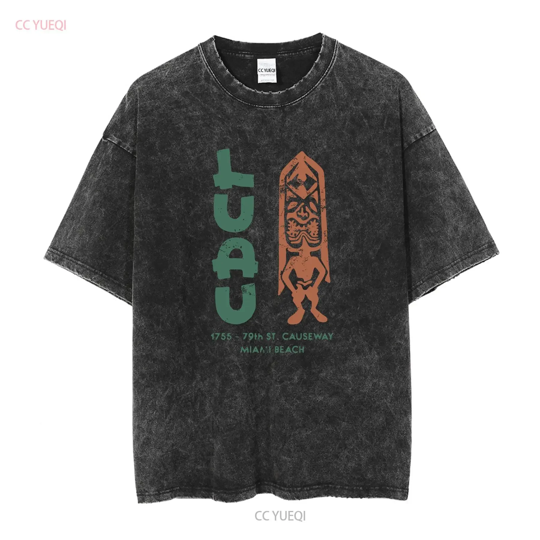 Retro Tiki T Shirt 100 Cotton Bar Mug Restaurant The Luau Miami Beach FL long sleeves vintage Washed Comfortable homme Unisex