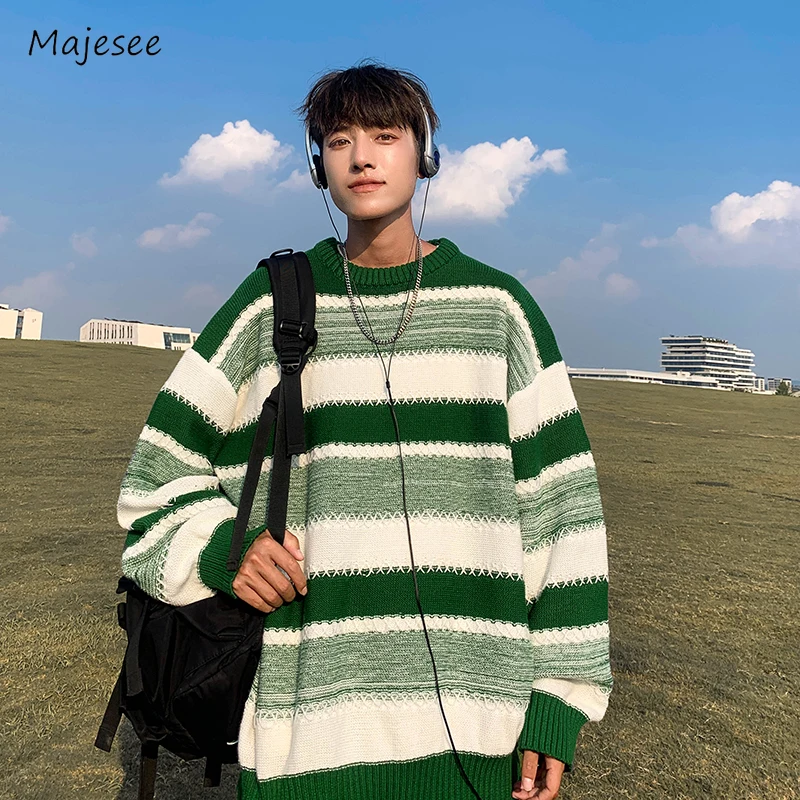 

Sweaters Men Stylish Harajuku Contrast Color College Daily Comfortable Striped Knitwear Handsome Vitality Classic Pullovers Chic