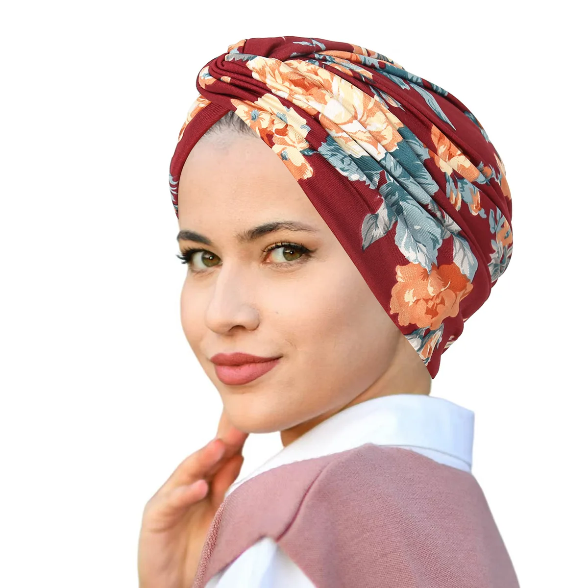 New flower headscarf cap chemotherapy cap printed sleeve head twist hat travel versatile headgear lady