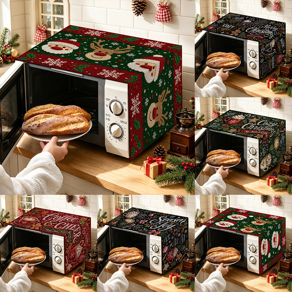 1pc Christmas Microwave Oven Cover Dustproof Decorative Protector for Kitchen Countertop