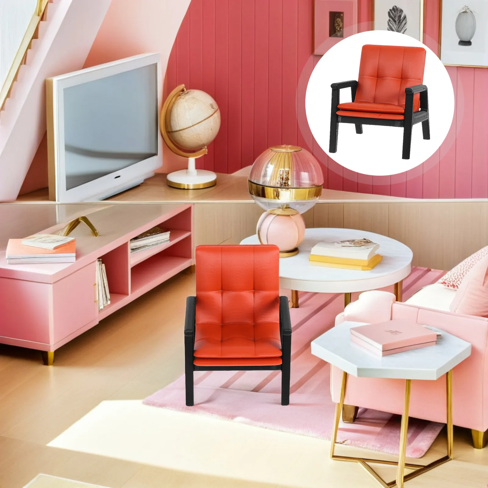 

Miniature Sofa Chair 1:12 Scale Vintage Dollhouse Furniture for Living Room Realistic Mini Interior Decoration