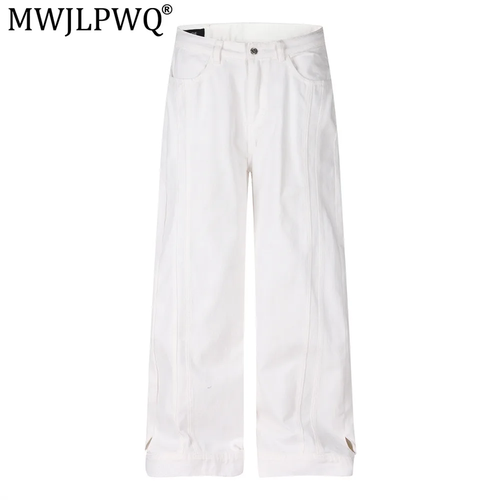 MWJLPWQ Cleanfit Solid Color Wide-Leg Straight Pants Men Trendy American Design Deconstructed Patchwork Loose-Fit Trousers 21157