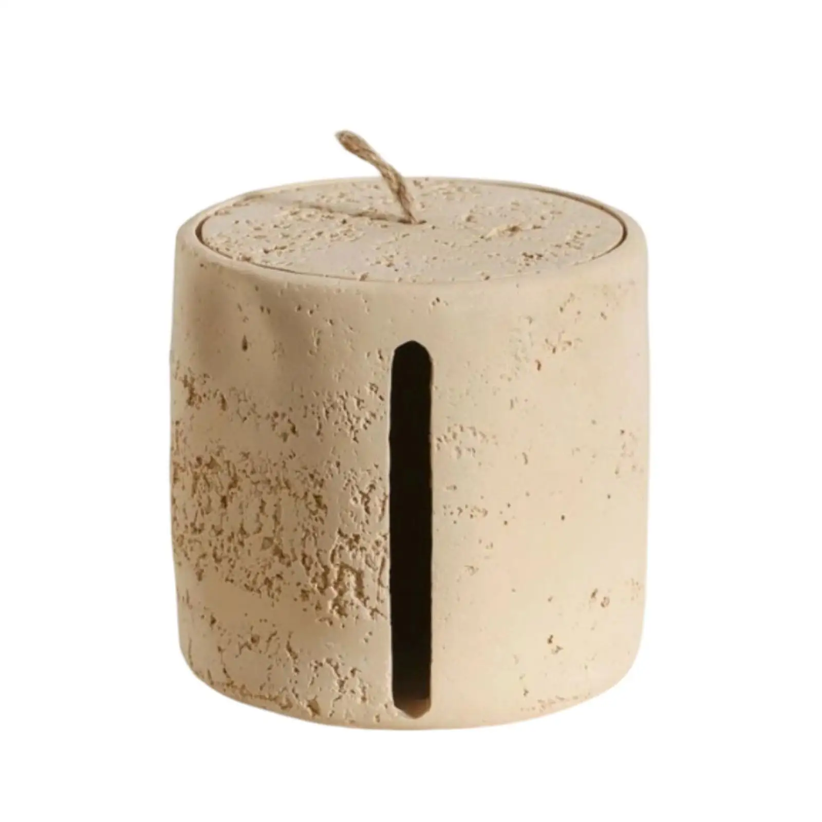 Bathroom Tissue Holder with Rope Handle Sandstone-Textured Dispenser Wabi-Sabi