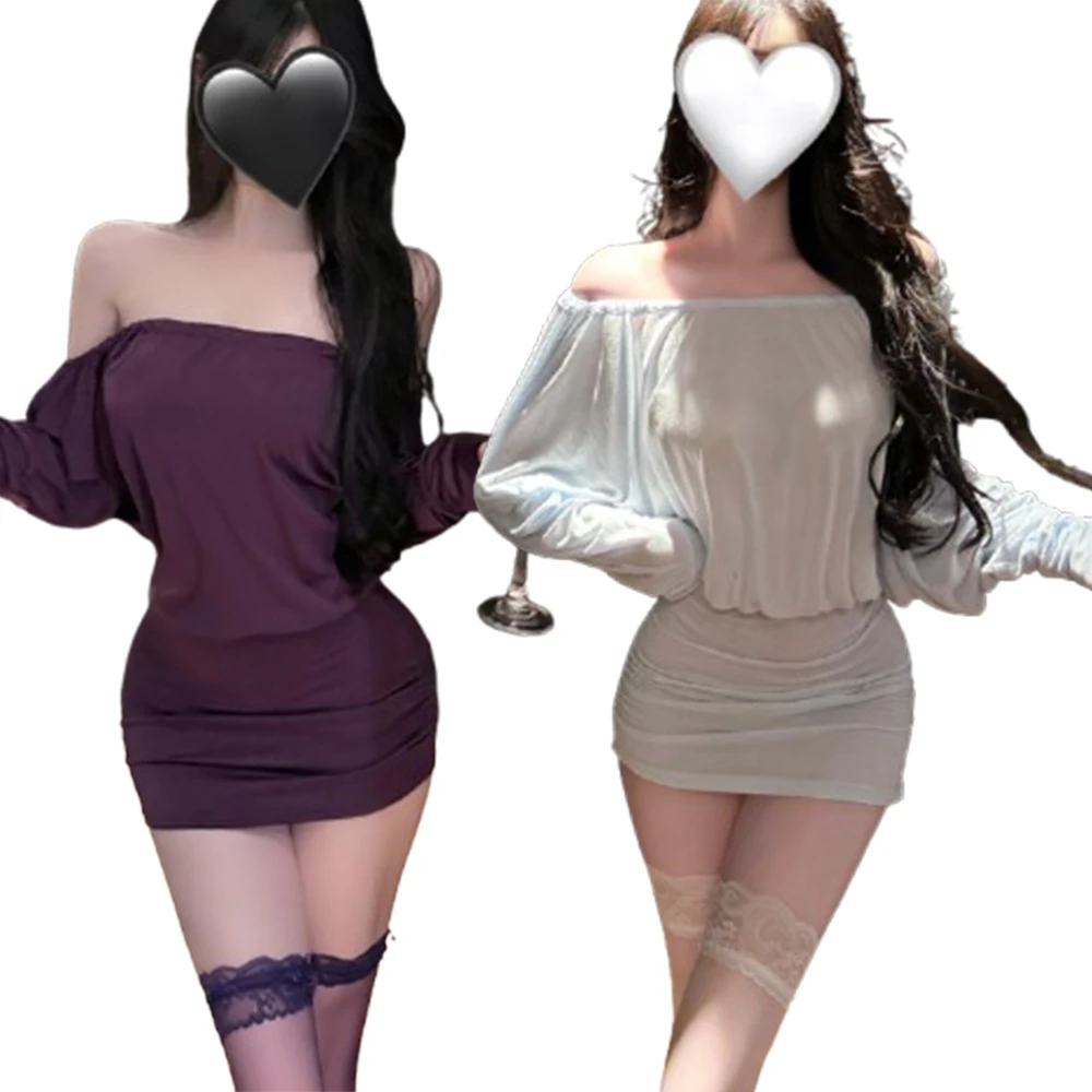

Seductive Off-Shoulder Backless Mini Dress, Long Sleeve Tie-Back Bodycon Dress, Elegant Intimate Nightwear for Romantic Evenings