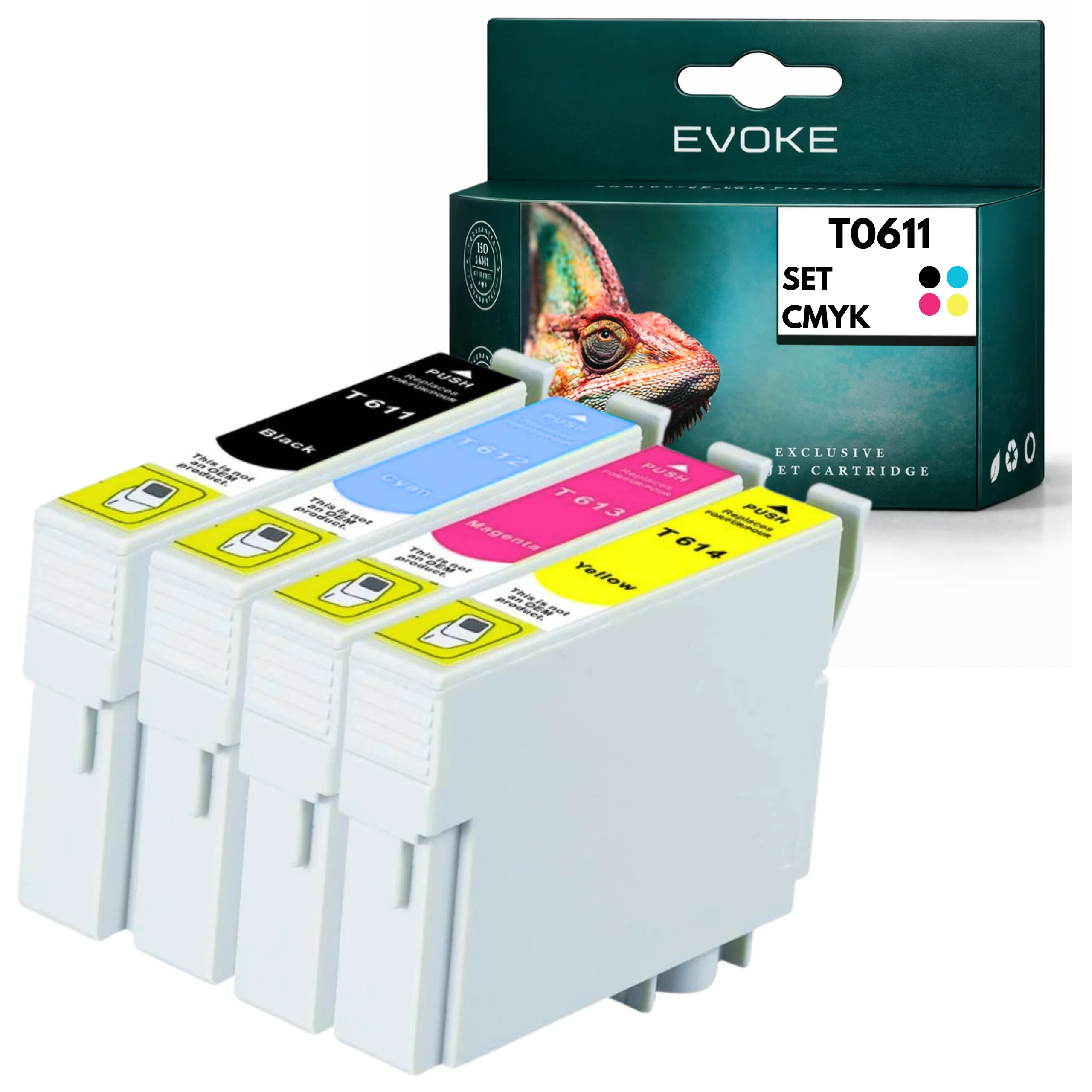 Evoke compatibele inkt voor Epson T0611 T0612 T0613 T0614 0611-0614 4X Cmyk: Zwart, Cyaan, Magenta, Geel 66 ml Stylus D68 D88; Dx3800 3850 4200 4250 4800 4850