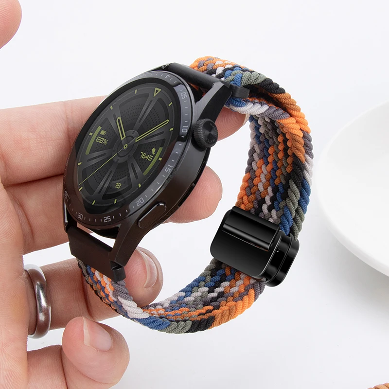 Bracelet tressé en nylon à structure magnétique active pour Samsung Galaxy Watch, Amazfit GTR, Gear S3, 6, 5, 4, 40mm, 44mm, 20mm, 22mm