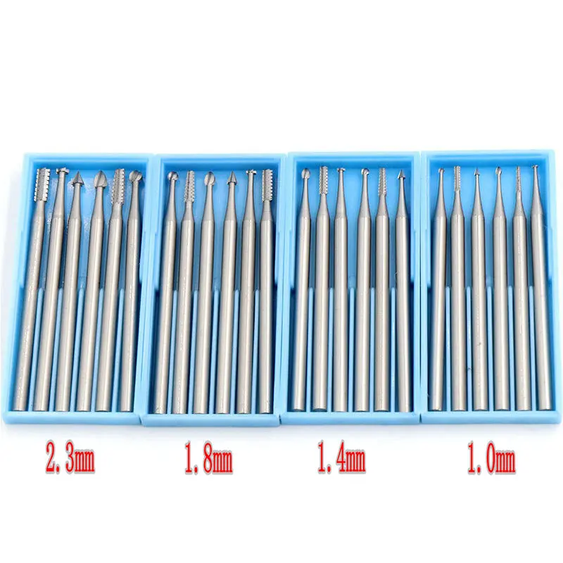 6pcs/box Dental Tungsten Carbide Burs 2.35mm Shank Head Dia 1.0/1.4/1.8/2.3mm