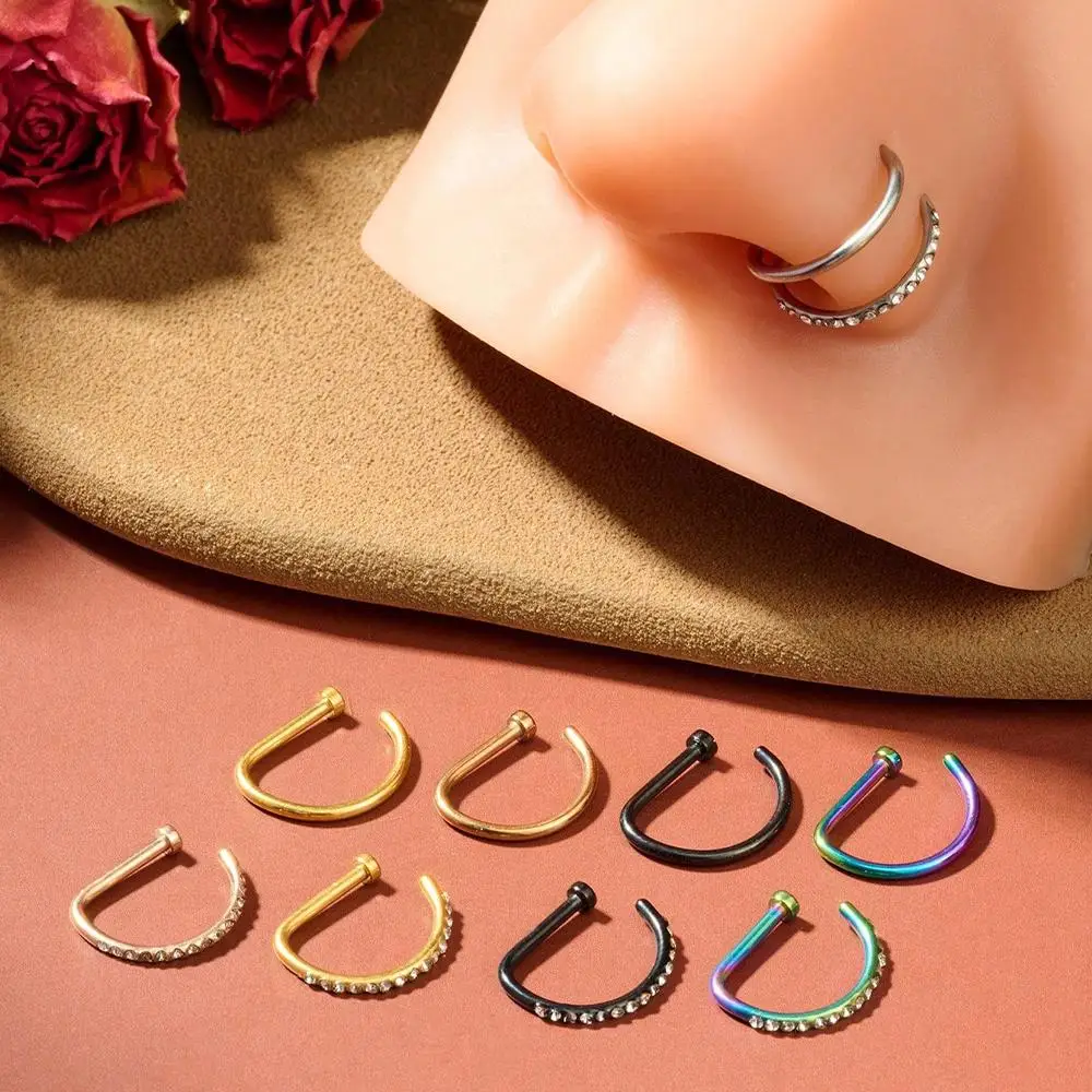 2/3/5pcs 18G D-Shaped Fake Nose Ring Hoops Set Faux Nose Rings Nose Hoops Stainless Steel Small Body Cartilage Piercing Jewelry