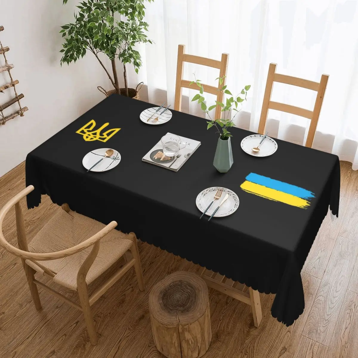 Custom Rectangular Oil-Proof Coat Of Arms Of Ukraine Trident Tablecloth Table Covers 45