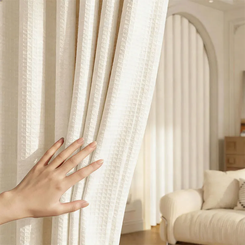 Luxury Waffle Weave Shower Curtain, Hotel Style Textured Fabric Bathroom Drape, Waterproof & Mildew Proof, No Drilling Required